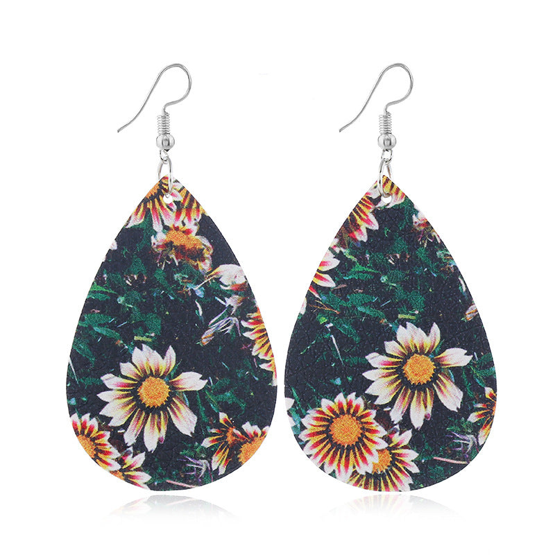 Wholesale Sunflower leather earrings